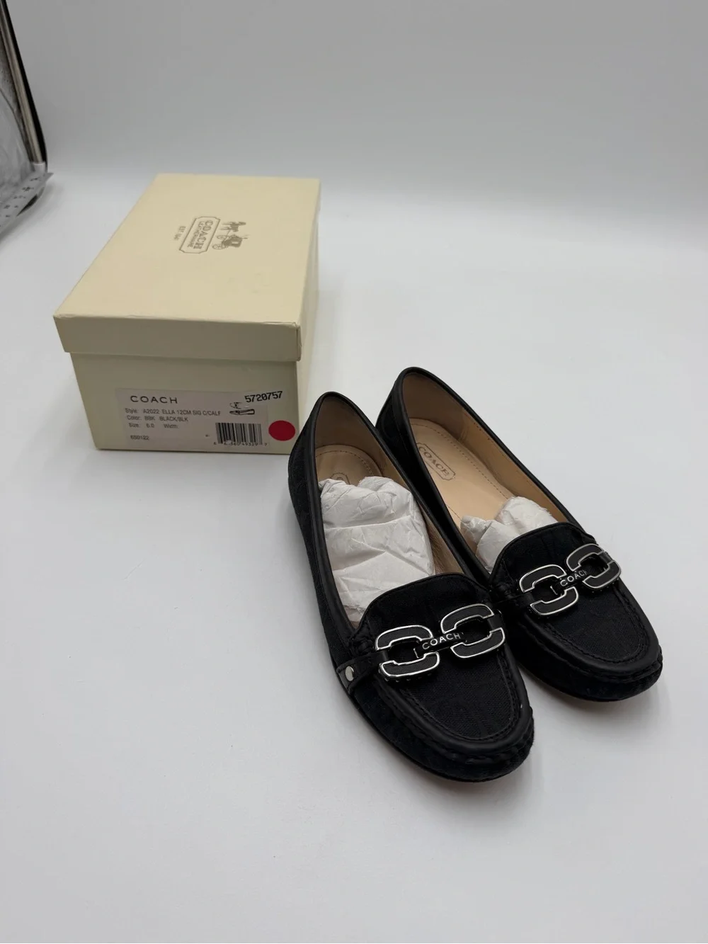 Coach Ella Signature Jacquard Horsebit Loafers Black Womens 6 B Leather Box